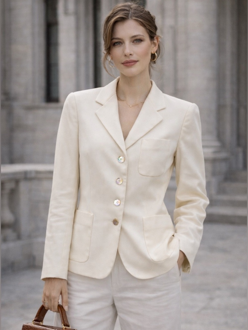 MaxMara Cream Tailored Single-Breasted Blazer Off White Jacket Size 8